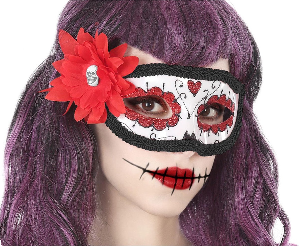 ATOSA - Dia de los Muertos masker met rode bloem voor volwassenen -   > Masquerade masker